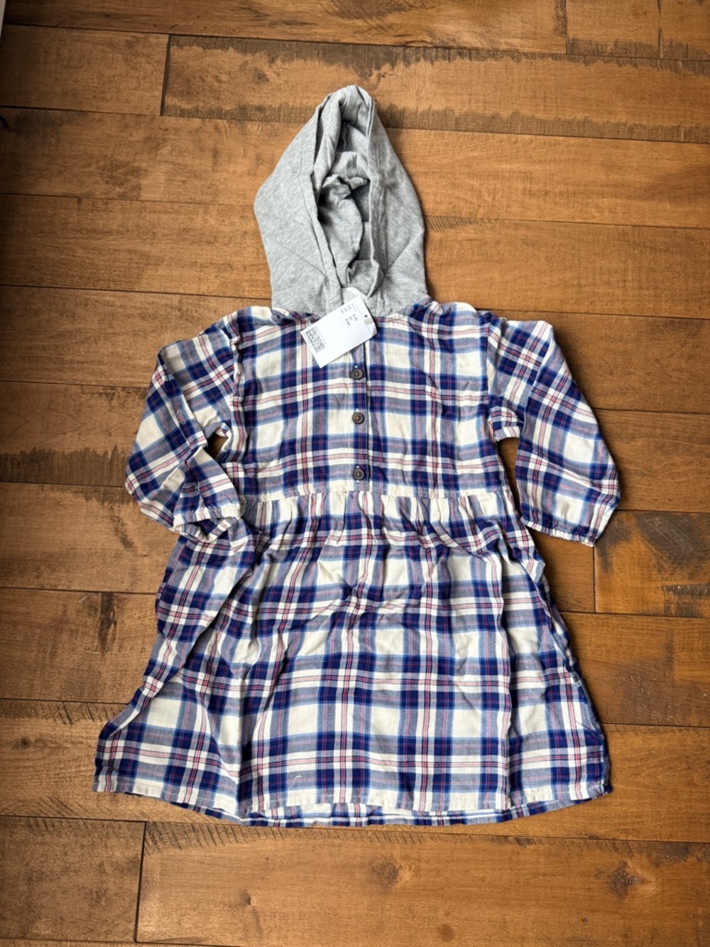 NWT H&M Girls' Blue Plaid Hooded Dress Size 3/4